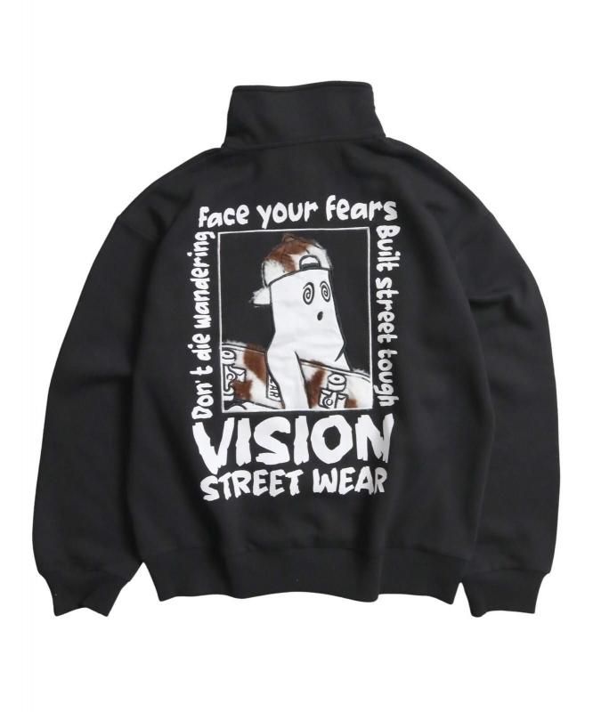 VISION STREET WEAR 裏起毛 ゴースト異素材ジップスウェット Black