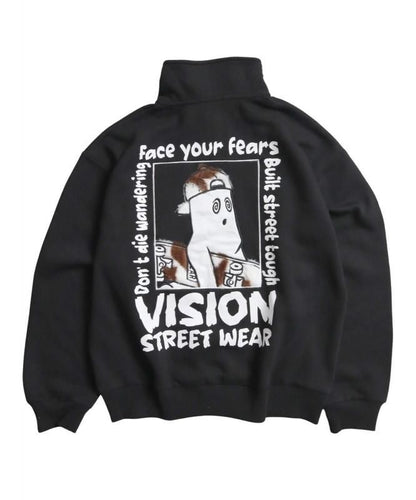 VISION STREET WEAR 裏起毛 ゴースト異素材ジップスウェット Black