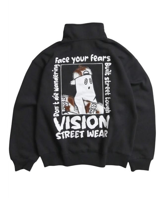 VISION STREET WEAR 裏起毛 ゴースト異素材ジップスウェット Black