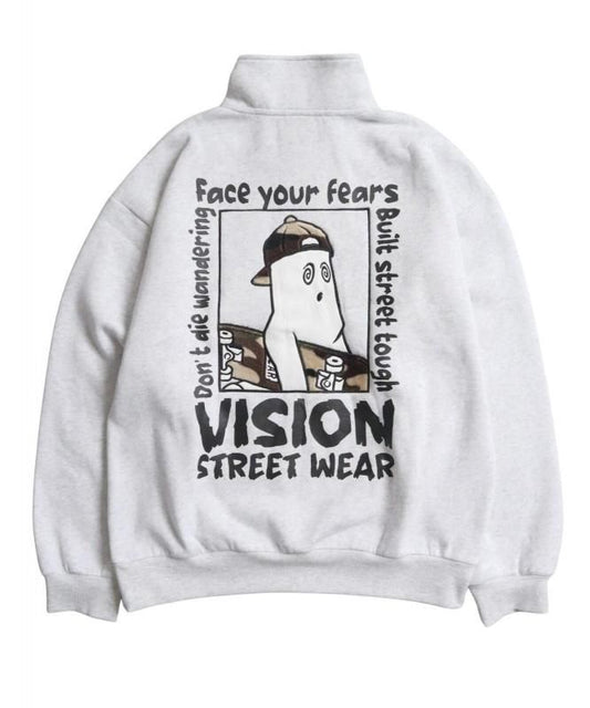 VISION STREET WEAR 裏起毛 ゴースト異素材ジップスウェット Gray