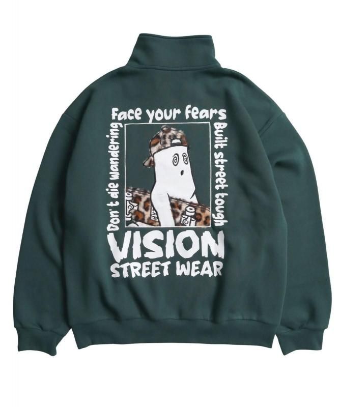 VISION STREET WEAR 裏起毛 ゴースト異素材ジップスウェット Green