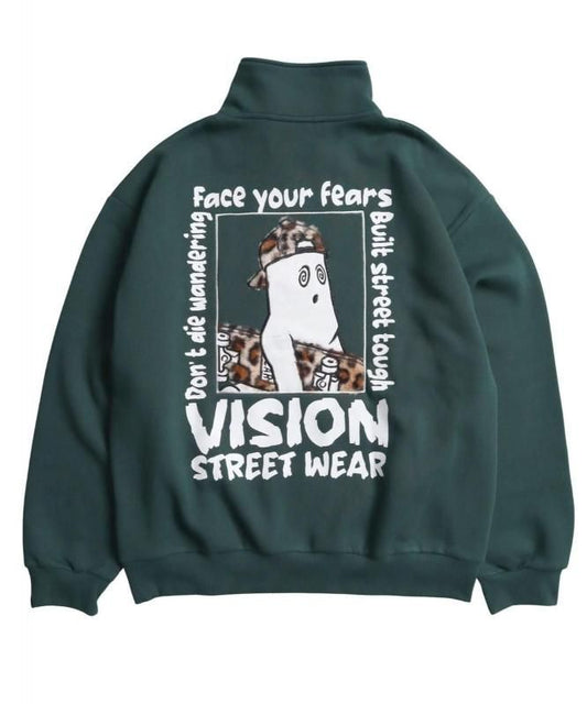 VISION STREET WEAR 裏起毛 ゴースト異素材ジップスウェット Green