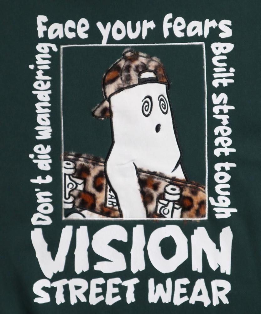 VISION STREET WEAR 裏起毛 ゴースト異素材ジップスウェット Green