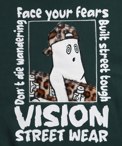VISION STREET WEAR 裏起毛 ゴースト異素材ジップスウェット Green