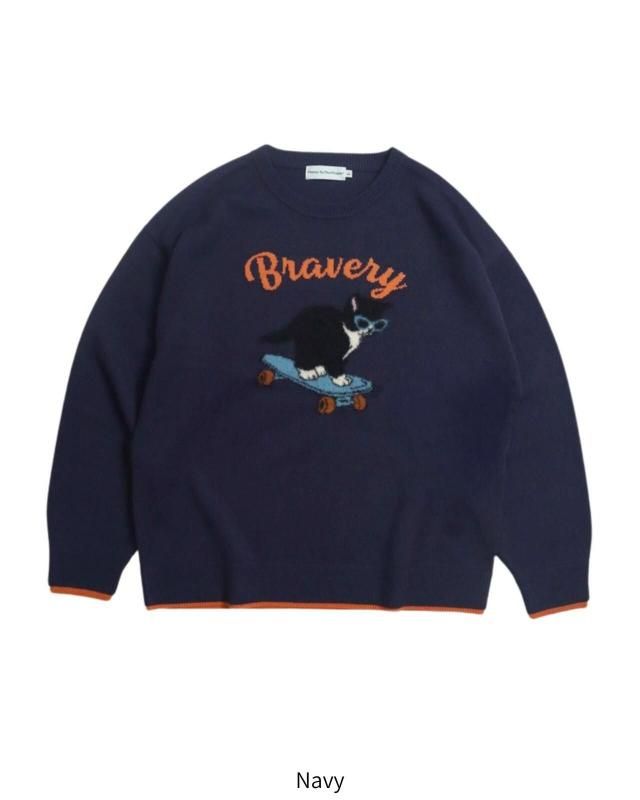 POWER TO THE PEOPLE 猫シャギージャガードニット Navy