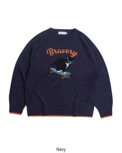 POWER TO THE PEOPLE 猫シャギージャガードニット Navy