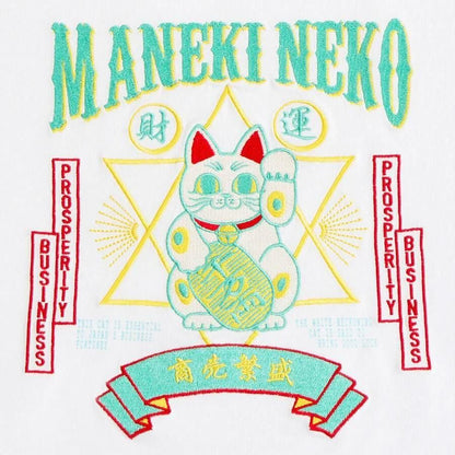 MYUUA JAPAN MANEKINECO 招き猫 刺繍Tシャツ WHITE