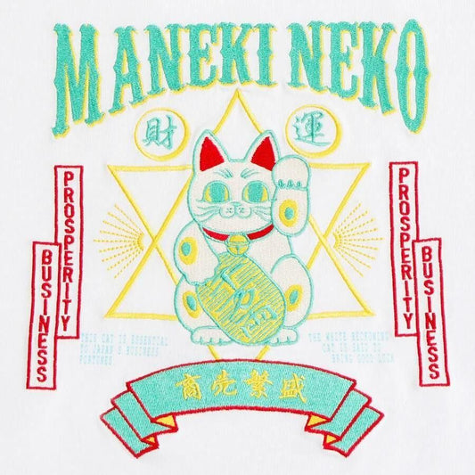 MYUUA JAPAN MANEKINECO 招き猫 刺繍Tシャツ WHITE