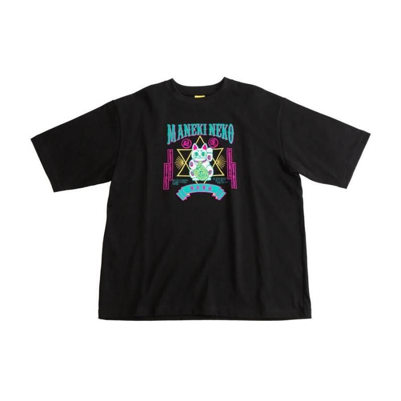 MYUUA JAPAN MANEKINECO 招き猫 刺繍Tシャツ BLACK