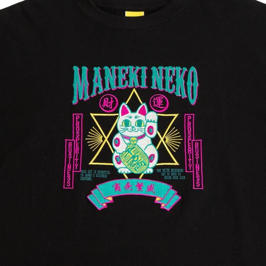 MYUUA JAPAN MANEKINECO 招き猫 刺繍Tシャツ BLACK