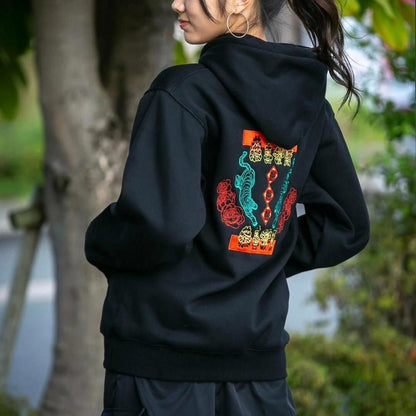 MYUUA CHINA チャイナ 刺繍フーディー BLACK