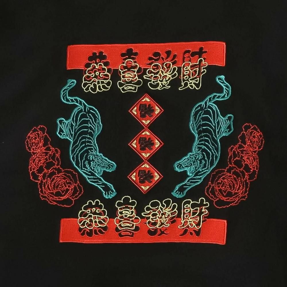 MYUUA CHINA チャイナ 刺繍フーディー BLACK