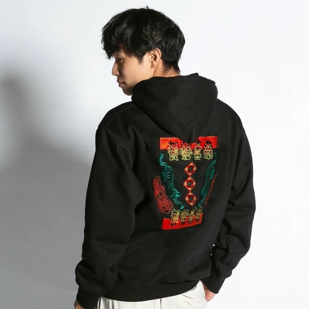 MYUUA CHINA チャイナ 刺繍フーディー BLACK