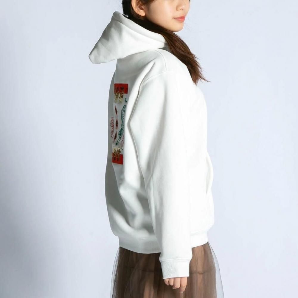 MYUUA CHINA チャイナ 刺繍フーディー WHITE