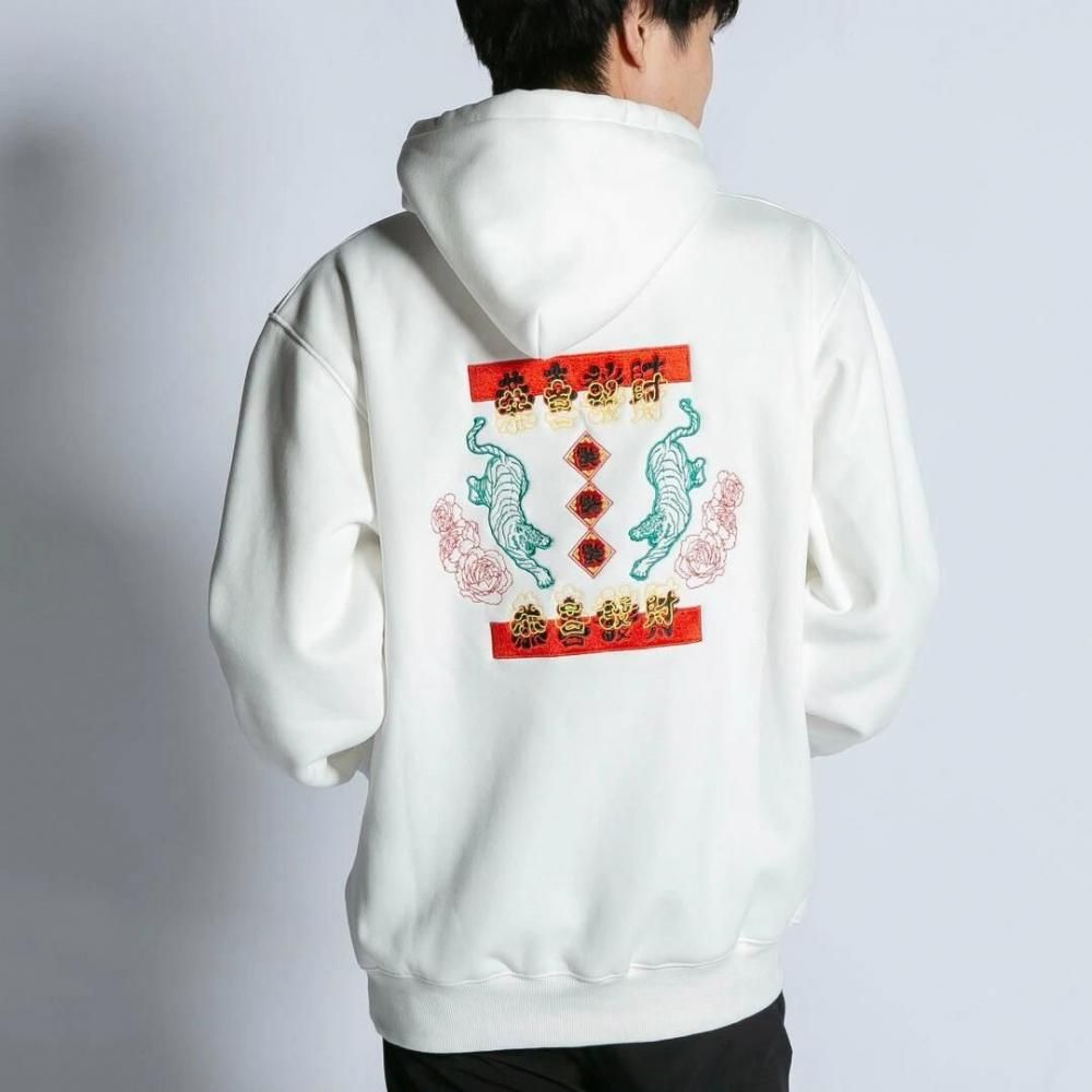 MYUUA CHINA チャイナ 刺繍フーディー WHITE