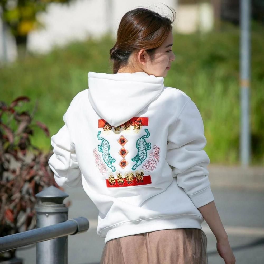 MYUUA CHINA チャイナ 刺繍フーディー WHITE