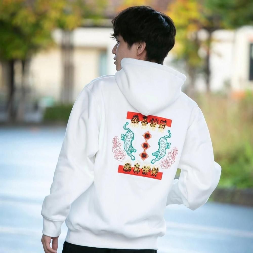 MYUUA CHINA チャイナ 刺繍フーディー WHITE