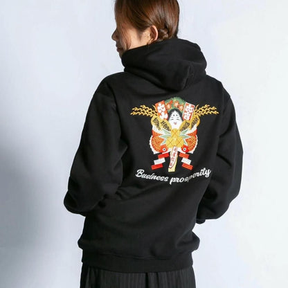 MYUUA JAPAN 熊手 刺繍フーディー BLACK