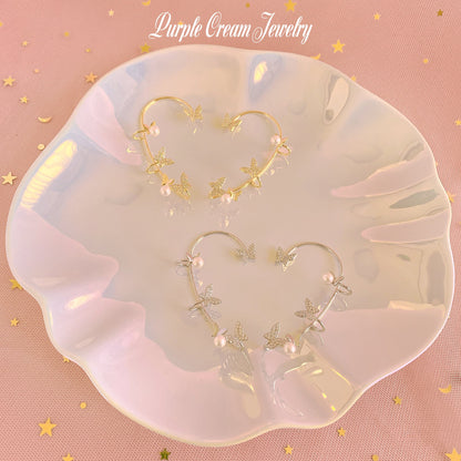 Purple Cream Butterfly Pearl Ear Cuff GOLD P1049
