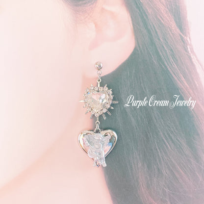 Purple Cream シルバーハートエンジェルピアス・イヤリング P1170