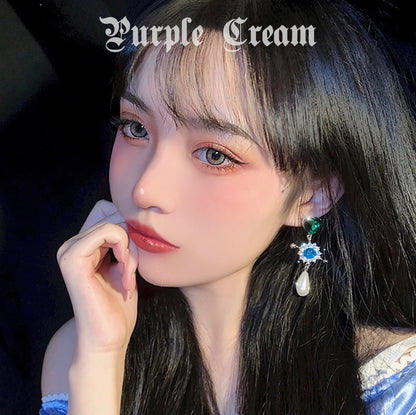 Purple Cream グリーンハート&ブルービジューピアス P634