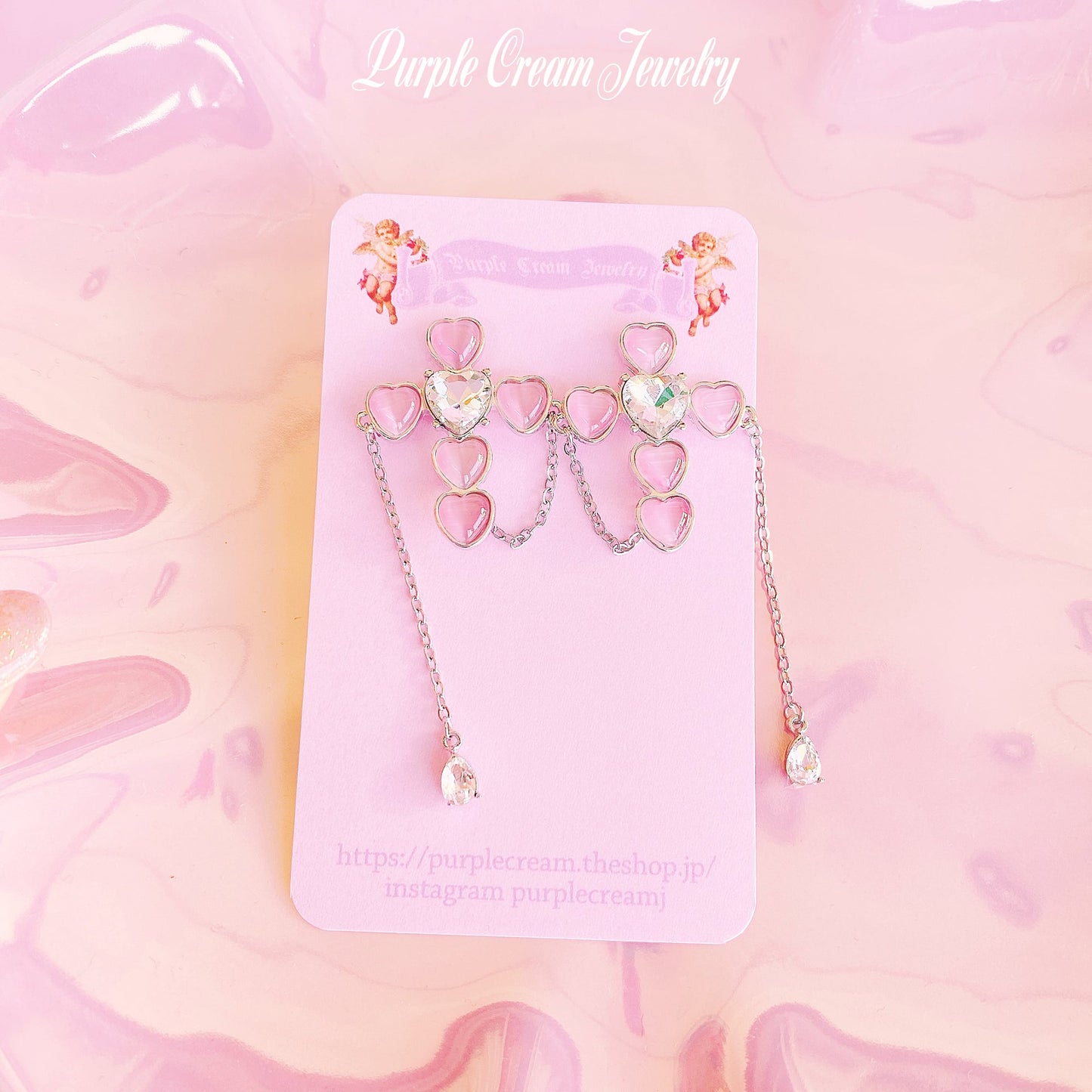 Pink Heart Cross Earrings P1134 PCJ0048