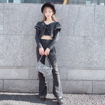 リブメロウカーディガントップス BLACK