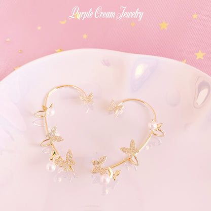Purple Cream Butterfly Pearl Ear Cuff GOLD P1049