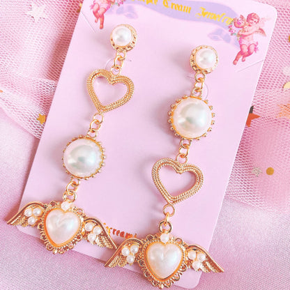Purple Cream Pearl Heart Wing Earrings P538