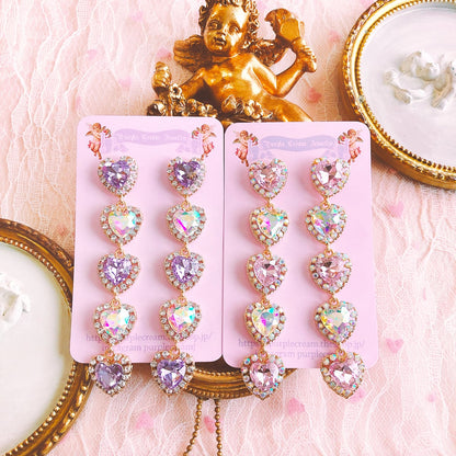 Purple Cream Sparkly Heart 5 Row Earrings P017 TWICE Nayeon Sana Earrings