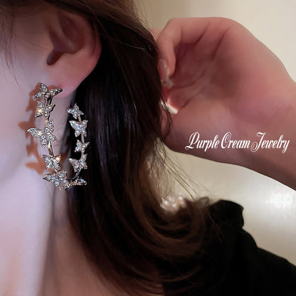 Purple Cream Stone Butterfly Hoop Earrings P1188