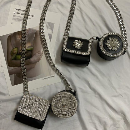 ビジューデザイン チェーン ダブルバッグ BLACK