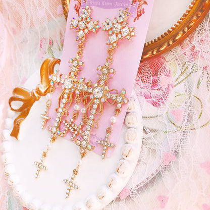 Purple Cream キラキラストーンクロスピアス P514