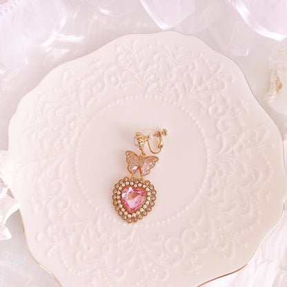 Purple Cream Butterfly Heart Earrings P1291