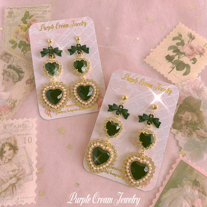 Purple Cream Black Pearl Heart Earrings P1092