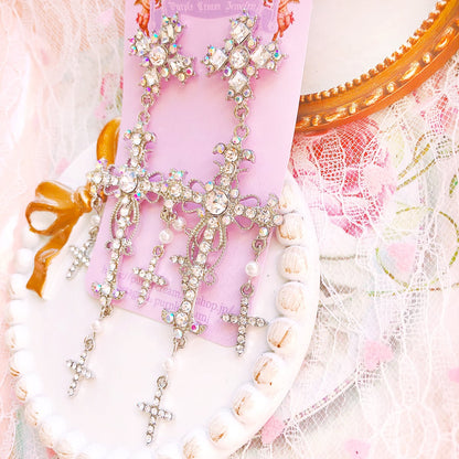 Purple Cream キラキラストーンクロスピアス P514