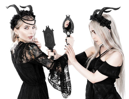 Restyle Fortune Teller Mirror with Crescent and zodiac signs BLACK