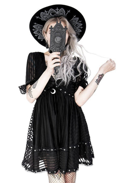 Restyle Fortune Teller Mirror with Crescent and zodiac signs BLACK