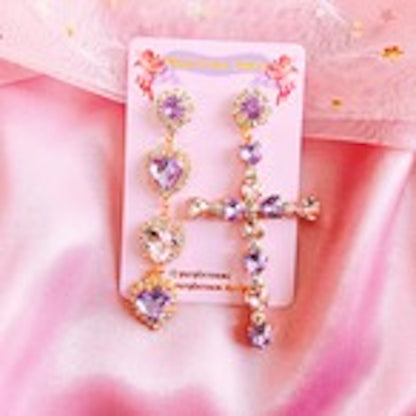 Purple Cream クロスハートアシンメトリーピアス P736