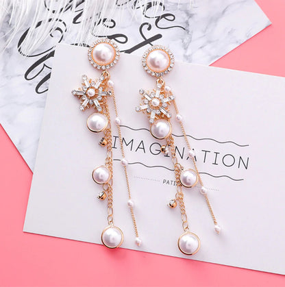 Purple Cream Pearl x Crystal Snow Earrings P053