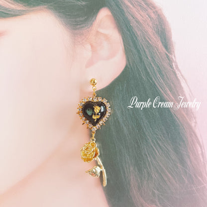 Purple Cream ガーリーホワイトローズ ピアス・イヤリング GOLD P1276