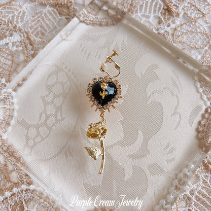 Purple Cream ガーリーホワイトローズ ピアス・イヤリング GOLD P1276