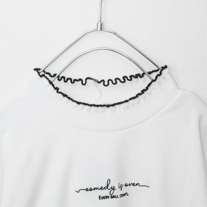 ロゴ刺繍 フリルリブ プルオーバートップ WHITE