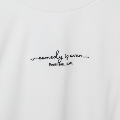 ロゴ刺繍 フリルリブ プルオーバートップ WHITE