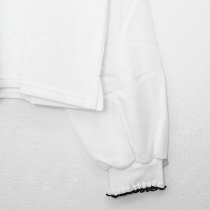ロゴ刺繍 フリルリブ プルオーバートップ WHITE