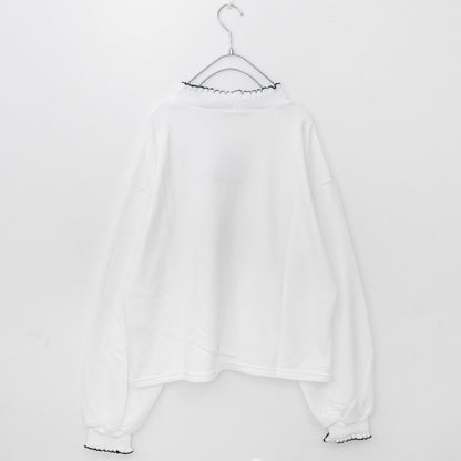 ロゴ刺繍 フリルリブ プルオーバートップ WHITE