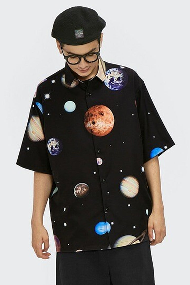 Galaxy print short sleeve shirt BLACK