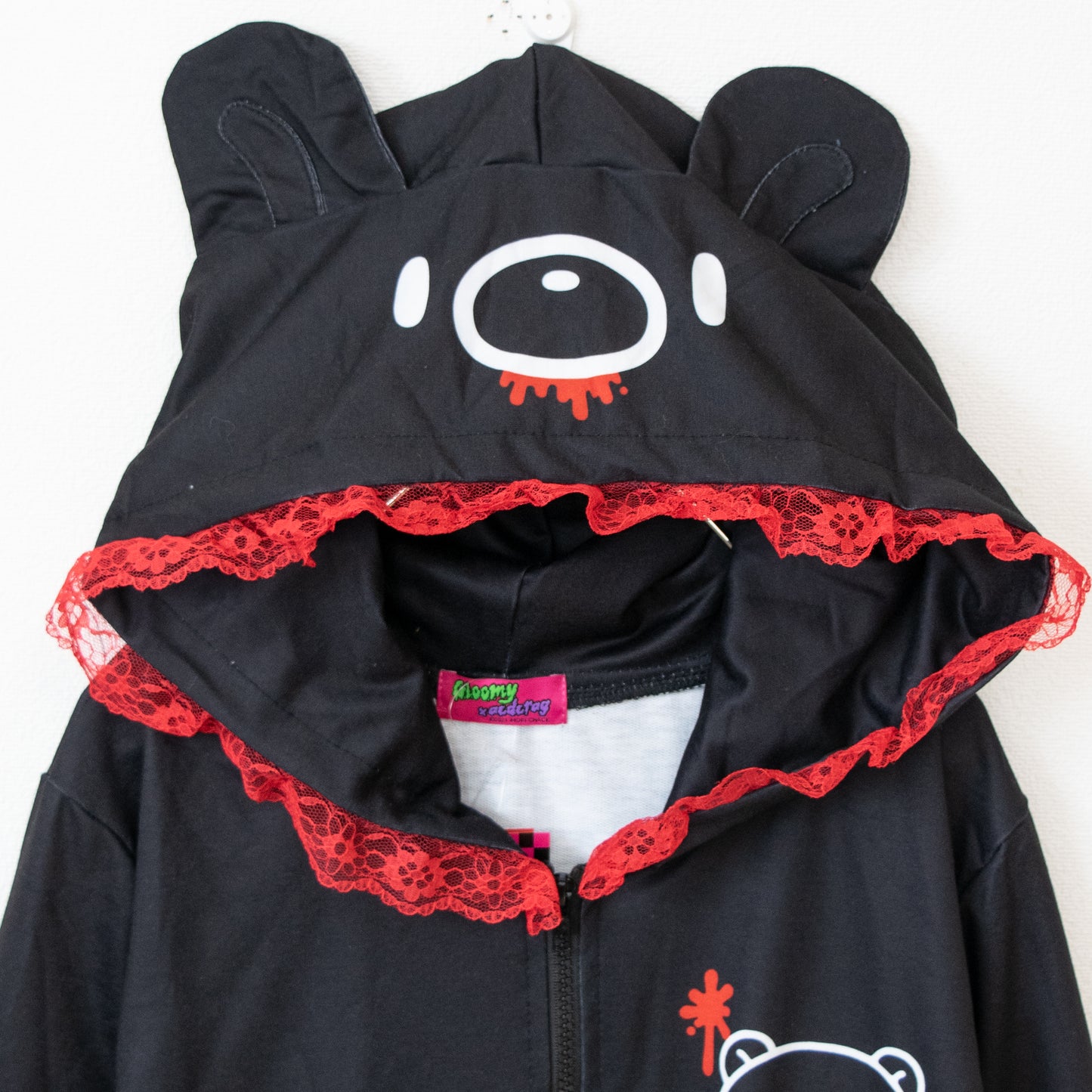 ACDC RAG Dark Gloomy Plus Size Bear Ear Hoodie Black Red