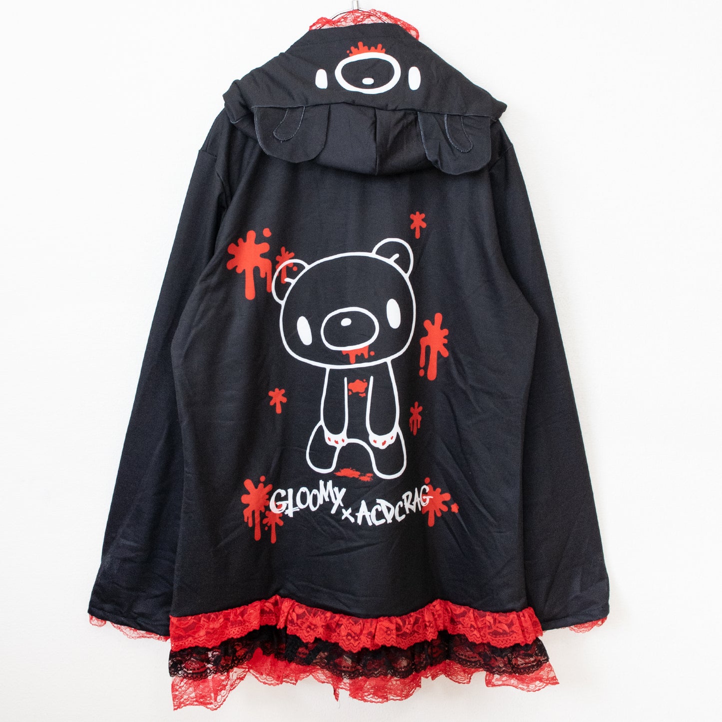 ACDC RAG Dark Gloomy Plus Size Bear Ear Hoodie Black Red