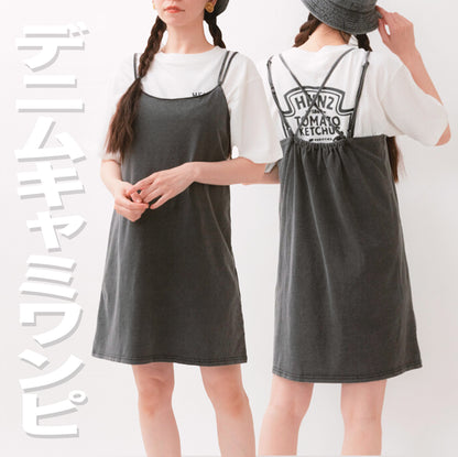 デニムキャミワンピース WストラップBLACK
